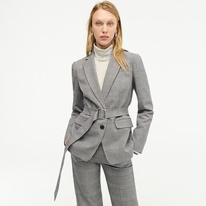 J Crew belted blazer in glen plaid